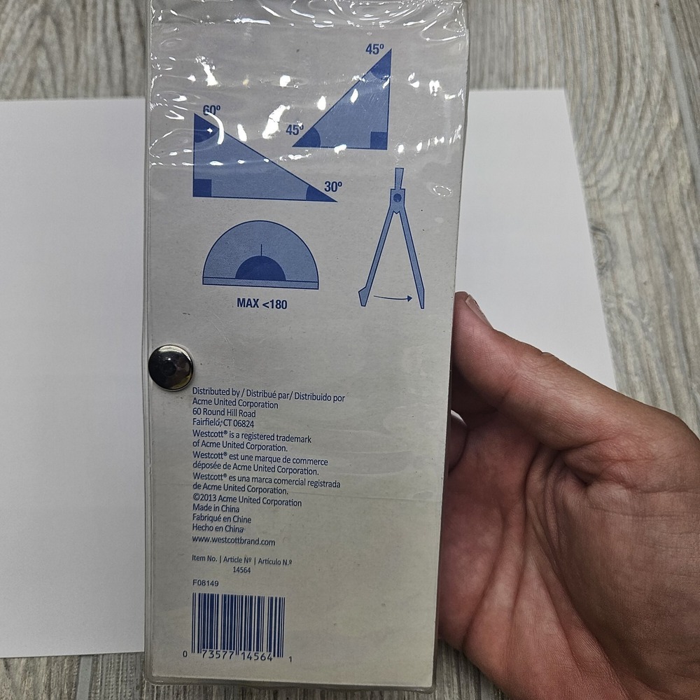 Westcott 14564 Geometry Set Kit Compass Protractor Triangles Ruler Storage Pouch - Picture 4 of 8